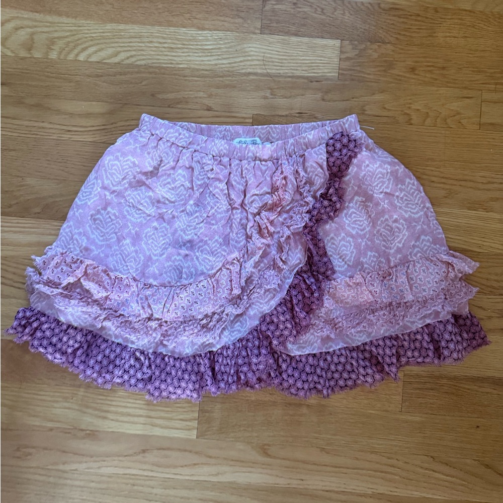 LoveShackFancy Pink Layered Ruffle Mini Skirt